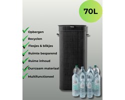 Statiegeld prullenbak – 70L prullenbak van bamboe met deksel – flessenmand voor statiegeld ook voor afval, papier, was of speelgoed