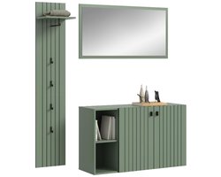 Station garderobe opstelling stoffig groen.