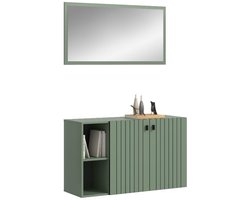 Station garderobe opstelling stoffig groen.