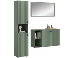 Station garderobe opstelling stoffig groen.