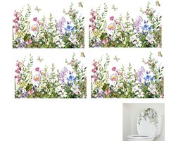 Statische raamsticker - Bloementuin raamstickers - Muurstickers - Glasstickers - Huisdecoratie - PVC - Groen bladeren- en bloemenpatroon - Voor dagelijkse decoratie van badkamer, toiletdeksel, muur, eettafel, salontafel - 25*35cm - 4 Stuks
