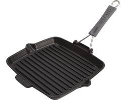 Staub - Grillpan met siliconen handvat - Gietijzer - 24 x 24 cm - Zwart