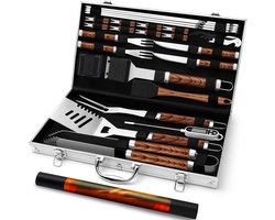 StayPowered BBQ Accessoires - Ultieme BBQ Grill Cutlery Set - 26-delige Accessoirekit voor Perfecte Barbecues - Metalen Koffer - Vleesthermometer en Veel Meer Accessoires! - Hoogwaardige Kwaliteit - Levering Sneller dan Aangegeven!