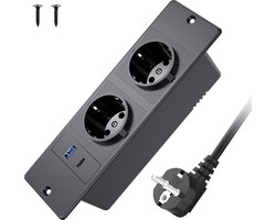 StayPowered Inbouwstekkerdoos - Jouw Ultieme afelstopcontact voor Vergadertafels en Werkbladen! - 2 Stopcontacten - 2 USB Poorten - Intelligente Oplaadtechnologie - Eenvoudige Installatie - Zwart - Levering Sneller dan Aangegeven!