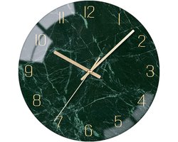 StayPowered Moderne Wandklok - Fluisterstil & Nauwkeurig Quartz Mechanisme - Elegant Design - Stille Werking - Lichtgewicht - Eenvoudige Installatie - 30cm - Marmer Design - Donkergroen - Levering Sneller dan Aangegeven