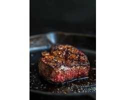 Steak Pan Poster - Vlees - Keuken - Koken - Culinaire - Gerechten - Eetkamer - posters - formaat 60x90cm - Wanddecoratie - 3569
