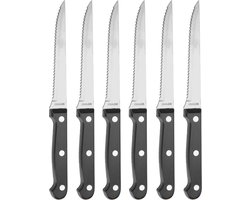 Steakmessen - set 6x - zwart - RVS - vaatwasser bestendig - vleesmessen