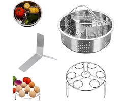 Steamer Rack Set - 3 Stuks - Accessoires voor Snelkookpan - Roestvrijstalen Stoompan Rek - Inzet voor Stoompot - Inclusief Eierreks - Verdeler - Geschikt voor Instant Pot 5, 6, 8 qt Snelkookpan