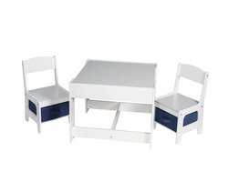 SteeFly® 2 in 1 Kinder speeltafel met opbergvakken in de tafel en stoelen - Tafelblad omkeerbaar&krijtbaar - Met 2 stoelen