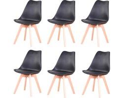 SteeFly® Eetkamerstoelen set(6) gewatteerde zitting - Eetkamerstoelen - Eetkamerstoelen set van 6 - Zithoogte 42,5cm zwart