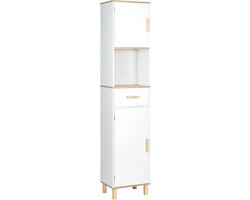 SteeFly® Hoge Badkamer Kast - 5 Vakken & 1 Lade - Modern Ontwerp - Verstelbare Onderdelen - 40X180X30Cm - Douche Kastplank