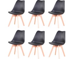 SteeFly® Luxe eetkamerstoelen - Set van 6 design stoelen - Ergonomisch design - Zwart met hout onderstel - Zithoogte: 43cm