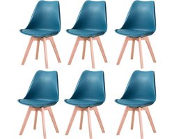 SteeFly® Luxe eetkamerstoelen - Set van 6 design stoelen - Ergonomisch - Donkergroen met hout onderstel - Zithoogte: 43cm