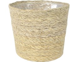 Steege Plantenpot - beige - gevlochten zeegras - 26 x 23 cm - plastic binnenkant