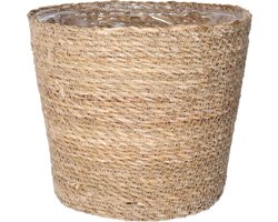 Steege Plantenpot - beige - gevlochten zeegras - D22 x H19 cm - plastic binnenkant
