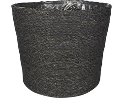 Steege Plantenpot - grijs - gevlochten zeegras - 30 x 26 cm - plastic binnenkant
