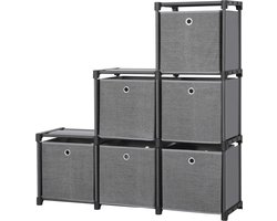 Steekrek 6 kubussen opbergsysteem met 6 stoffen dozen - DIY kast - multifunctioneel - robuust metalen frame - rubberen hamer - 105 x 105 x 30 (B x H x D) - zwart Opbergrek