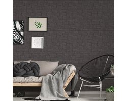 Steen & Baksteen behang zwart / antraciet 10091-15 | Online behang winkel