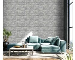 Steen behang in grijs, Ideaal voor woonkamer, slaapkamer, en hal Brigitte Grijs behang met baksteen structuur, BRICOFLOR.NL
