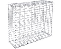 Steen Schanskorf - Gemaakt Van Metalen Gaas - Schanskorf Muur - Schanskorf - Schanskorf - Steengevulde Schanskorf - Schanskorf Constructie - Schanskorfbank - Zilver - 100 x 80 x 30 cm
