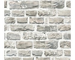 Steen tegel behang Profhome 361402-GU vliesbehang glad met natuur patroon mat beige grijs bronzen 5,33 m2
