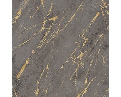 Steen tegel behang Profhome 388175-GU vliesbehang hardvinyl warmdruk in reliëf gestructureerd in marmerlook mat antraciet goud zwart 5,33 m2