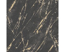Steen tegel behang Profhome 393362-GU vliesbehang gestructureerd in marmerlook en metalen accenten zwart goud 5,33 m2