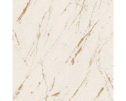 Steen tegel behang Profhome 393364-GU vliesbehang gestructureerd in marmerlook en metalen accenten beige goud 5,33 m2