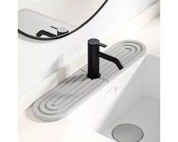 steen voor gootsteen, afdruipmat steen waterkraanmat, steendroogmat, kiezelgoer sneldrogende steen gootsteen tray voor keuken en badkamer (elliptisch, lichtgrijs, 60x10cm)
