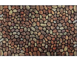 Steenpatroon Deurmat 60x40cm Zwarte en Bruine Tegelprint Antislip Binnen en Buiten