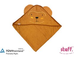 Stefano fashion - Badcape - baby handdoek - Aapje - 75x75 cm - Katoen - Bruin