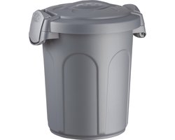 Stefanplast Afvalemmer - "Speedy" - Voerton - Prullenbak - Ton met deksel - 8 Liter - Zilver - Grijs