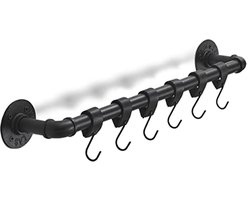 Steigerbuis Kapstok met Leren Bandjes en S-Haken – Wandkapstok – Industrieel Design – 54 cm – Zwart