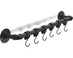 Steigerbuis Kapstok met Leren Bandjes en S-Haken – Wandkapstok – Industrieel Design – 54 cm – Zwart