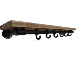 Steigerbuis Kapstok Zwart - 90cm - 6 Haken - Bovenplank Steigerhout