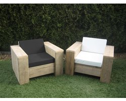 Steigerhout tuinset Block - 2 steigerhout loungestoelen en 1 hocker 60x60 - oud steigerhout - gemonteerd