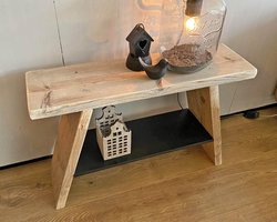 steigerhouten krukje - Bankje - Gebruikt hout - 70x19,5x47 cm - Met zwart houten schap