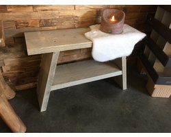 steigerhouten krukje - bankje L x B x H = 60 x 19,5 x 40 cm - voetbank - houten bankje - voetsteun - old look vergrijst