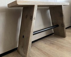 steigerhouten krukje - bankje - Oud Grijs - 70x19,5x47 cm - met zwarte steigerpijp