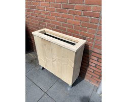 Steigerhouten plantenbak - Bloembak op wielen - Tuin - Terras - Balkon - Binnen - Buiten - Inclusief worteldoek - Decoratie - Afscheiding