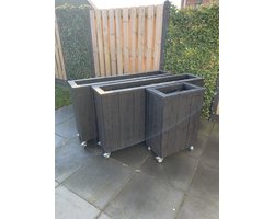 Steigerhouten plantenbak - Bloembak op wielen - Tuin - Terras - Balkon - Binnen - Buiten - Inclusief worteldoek - Decoratie - Afscheiding