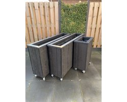 Steigerhouten plantenbak - Bloembak op wielen - Tuin - Terras - Balkon - Binnen - Buiten - Inclusief worteldoek - Decoratie - Afscheiding