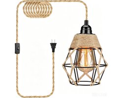 Stekker Hanglamp - Industrieel - Met Snoer en Aan/Uit Schakelaar - Henneptouw Stijl - Landelijk Design - Geschikt voor Eetkamer