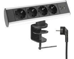 Stekkerdoos – 4-Voudige Meervoudige Stekkerdoos Met 2 USB-Poorten – Bureau Stekkerdoos – Tafelcontactdoos Met Overbelastingsbeveiliging – Kinderbeveiliging – 1,5 M Kabel – Zwart/Wit