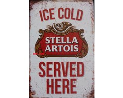 Stella Artois Served Here Metalen Wandbord, Maat:20x30 cm - Drank-Werkplaats-Garage-Classic Car-oldtimer-Man Cave-Wandbord Mancave-Kroeg decoratie-Tekstbord-Metalen wanddecoratie
