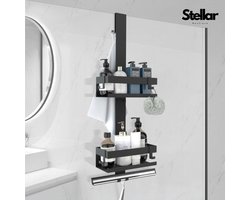 Stellar Doucherek - Doucherek Hangend - Roestvrijstalen Douchemand - Douchemand - Doucheplank Zonder Boren - Doucheplank - Doucherek - Zwart