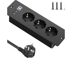 Stellar Tafelstopcontact - met USB C - 3-voudig inbouwstopcontact met 2 m kabel - Tafelstopcontact - Stekkerdoos - Meervoudig stopcontact voor vergadertafel - Stekkerdoos met usb - Stekkerblok