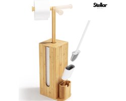 Stellar Toiletpapierhouder - Staande Toiletrolhouder - Toiletrolhouder met Toiletborstel - 3-in-1 Bamboe Toiletrolhouder - Toiletrolhouder met Borstel - WC borstel