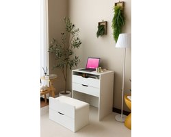 StellarWorks® Kaptafel met spiegel & LED Verlichting - Kerstcadeau - Nachtkastje - Make Up Organizer - Incl Krukje
