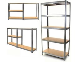 Stelling 5-Lagen Verstelbaar - Opbergplank - Metaal - Hout - 875 kg Belastbaar - Eenvoudige Montage - Voor Garage & Werkplaats